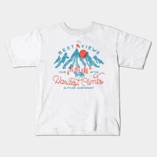 Retro Mountain Wolf Climbing Hiking Outdoors Kids T-Shirt